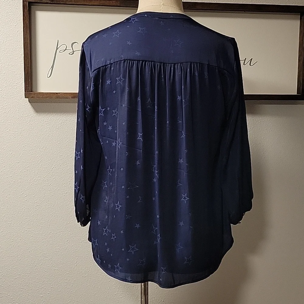 Torrid Peasant blouse, Charmeuse Jacquard Star Navy - Picture 4 of 14